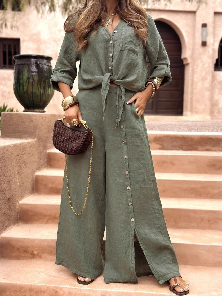 Damen Leichtes Hemd und weite Hose Set