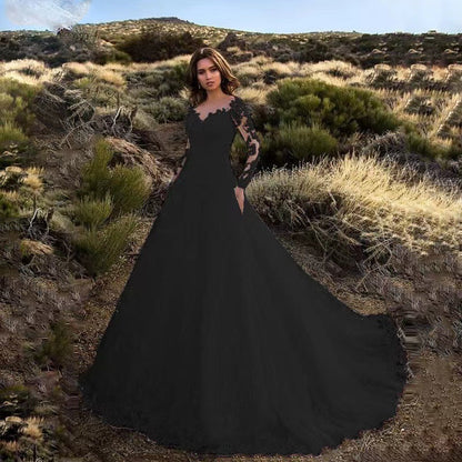 Damen Abendkleid Spitze V-Ausschnitt Lange Ärmel