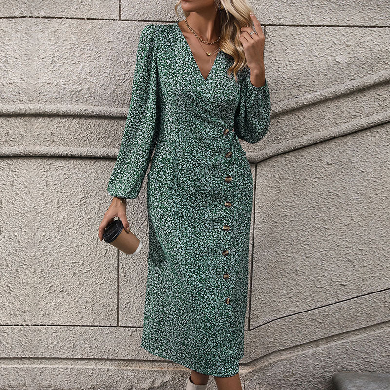 Damen Wickelkleid Knöpfe Floralmuster