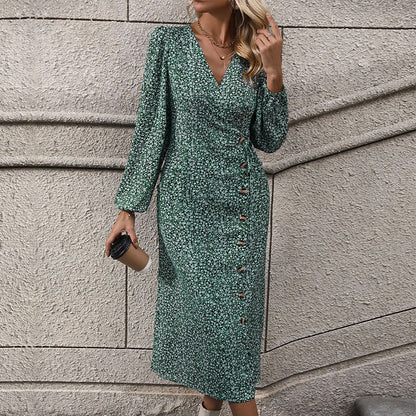 Damen Wickelkleid Knöpfe Floralmuster