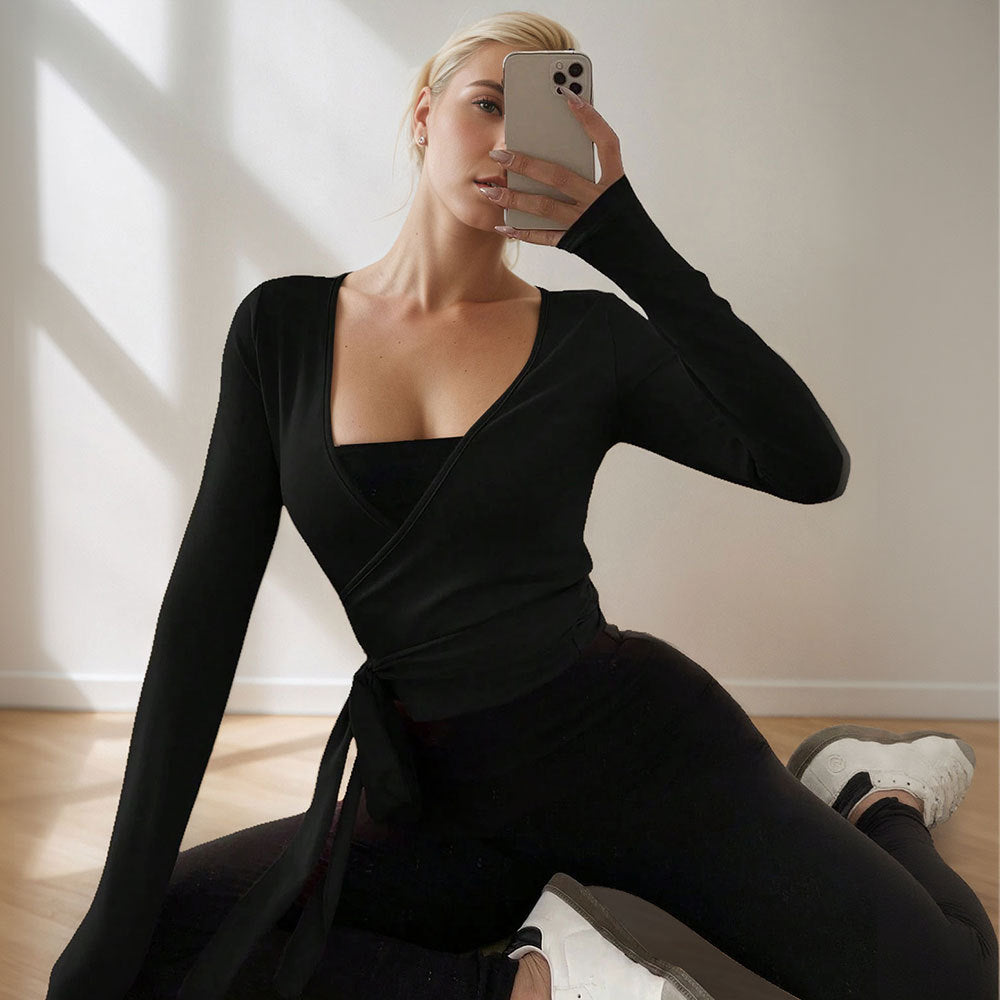 Damen Wickeloberteil Langarm Elegant Raffung Norvielle