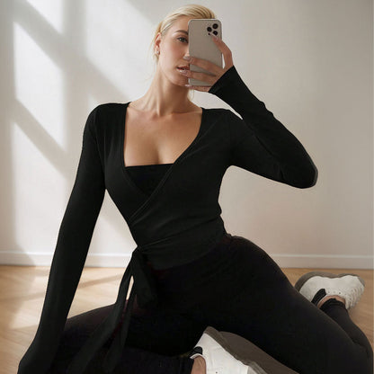 Damen Wickeloberteil Langarm Elegant Raffung Norvielle