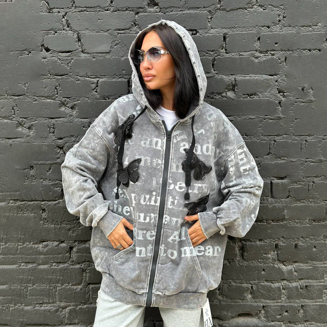 Damen Oversized Kapuzenjacke Einzigartiges Print Design Norvielle
