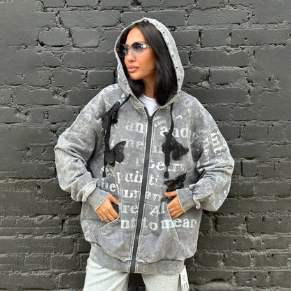 Damen Oversized Kapuzenjacke Einzigartiges Print Design Norvielle