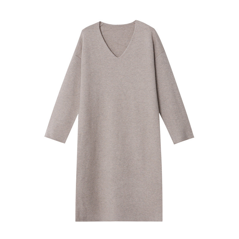Damen Strickkleid V-Ausschnitt Ärmelaufschläge Norvielle