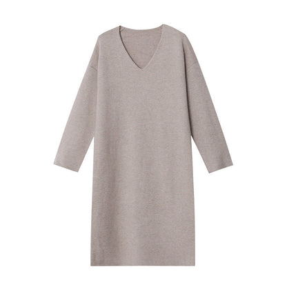 Damen Strickkleid V-Ausschnitt Ärmelaufschläge Norvielle