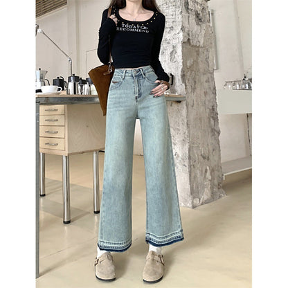 Damen Weite Denim-Hosen Hochbund Norvielle