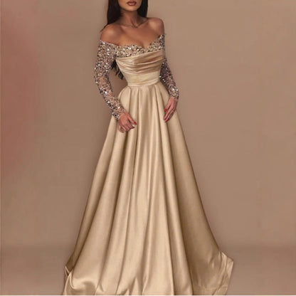 Damen Elegantes Ballkleid Schimmerndes Oberteil Bestickte Ärmel - Norvielle