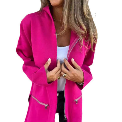 Damen Oversized Jacke Reißverschlusstaschen Norvielle
