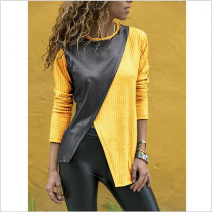 Damen Langarmshirt Stoffmix Asymmetrisch Norvielle