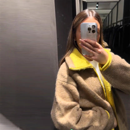 Damen Wolle Jacke Auffälliger Kragen
