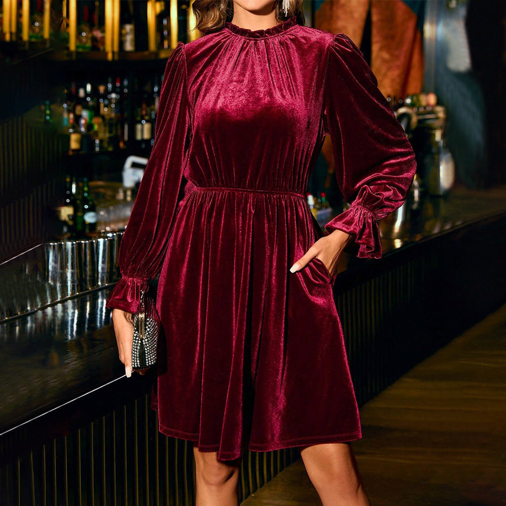 Damen Abendkleid Langärmlig Elastischer Bund Norvielle
