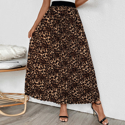 Damen Maxirock Animal-Print Rüschenfalten
