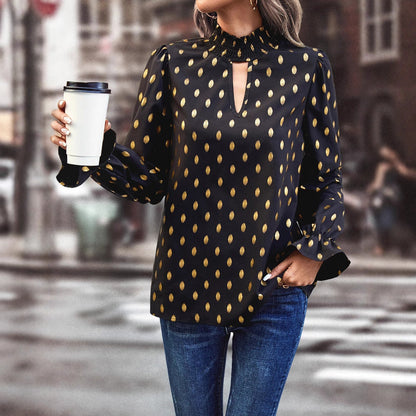 Damen Bluse Elegante V-Ausschnitt Gold Akzente Norvielle