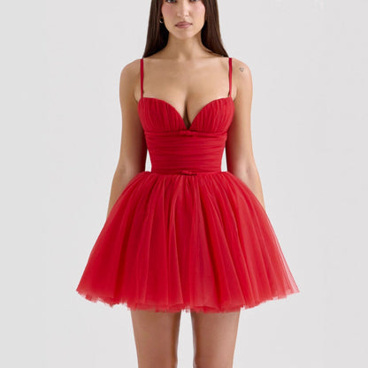 Damen Cocktailkleid V-Ausschnitt Tüllrock Norvielle