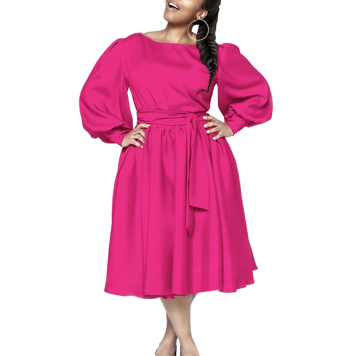 Damen Maxikleid Wickelgürtel Voluminöse Ärmel Norvielle