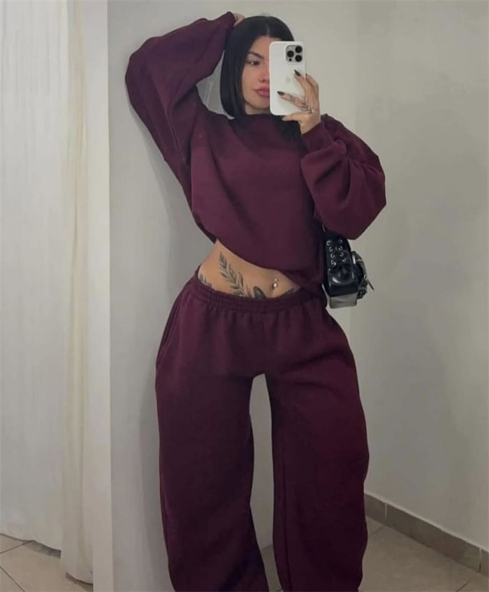 Damen Cropped Sweatshirt Set mit weiten Jogginghosen Norvielle