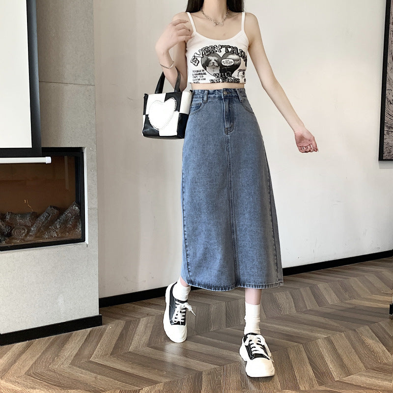 Damen Denimrock Midi mit Vorderschlitz blau