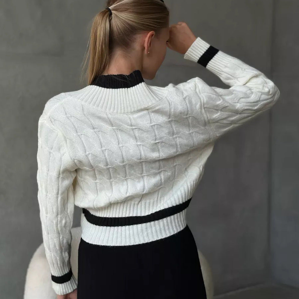 Damen Strickpullover V-Ausschnitt Kontrastdetails Norvielle