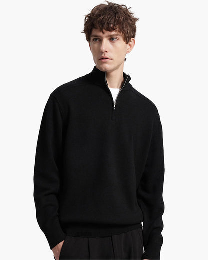 Herren Merinowollpullover Stehkragen Halbzipper