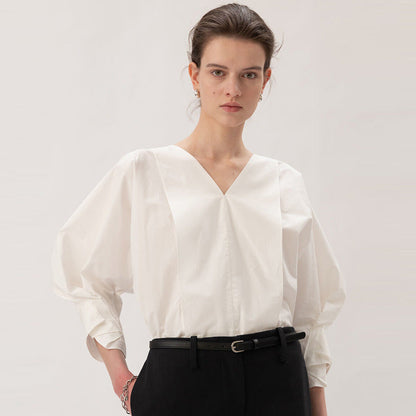 Damen Bluse V-Ausschnitt Voluminöse Ärmel Norvielle