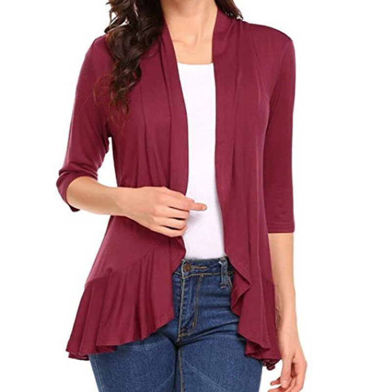 Damen Strickjacke Asymmetrisch Flatterdetails Norvielle