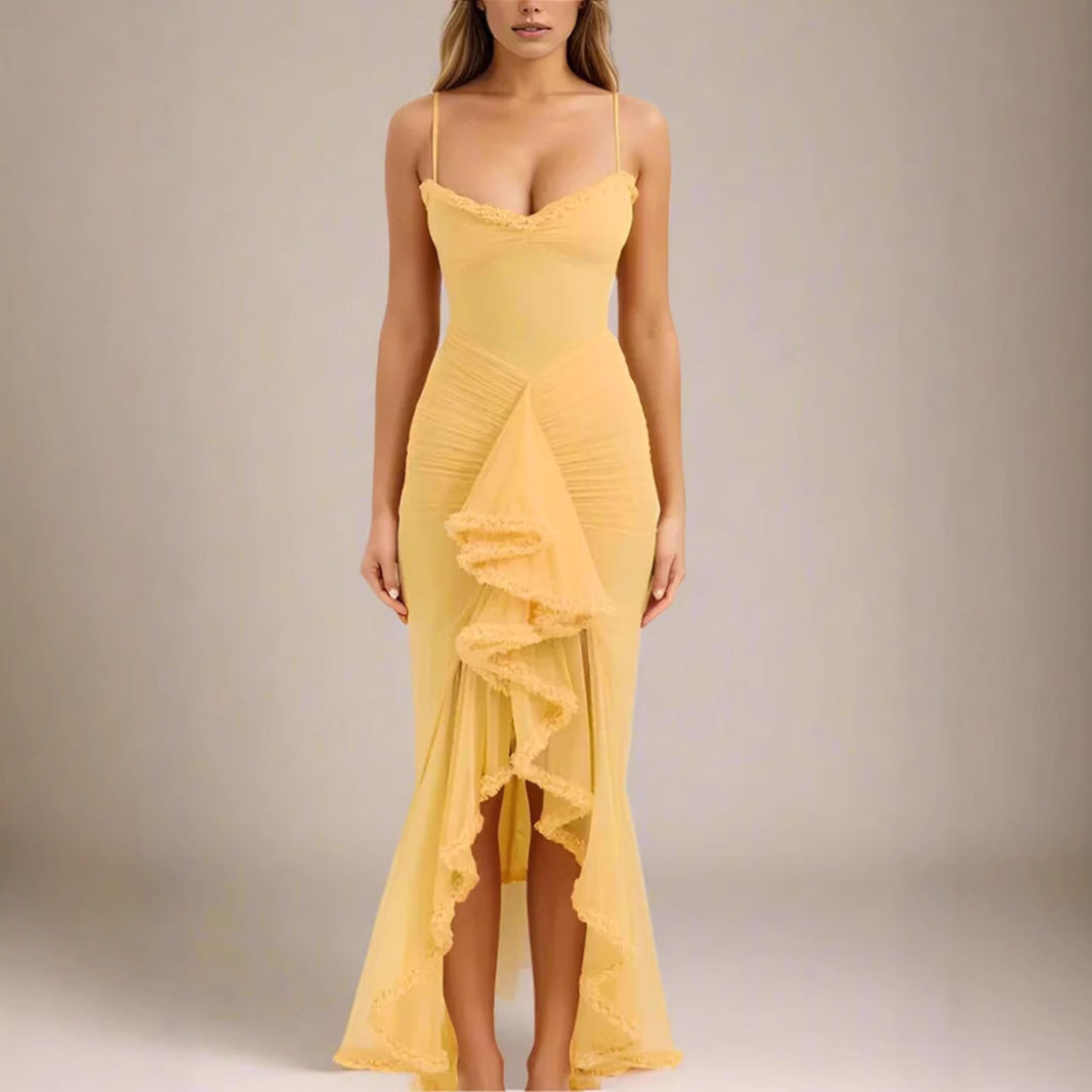 Damen Wickelkleid Rüschendetails Hochschlitz Norvielle - Norvielle