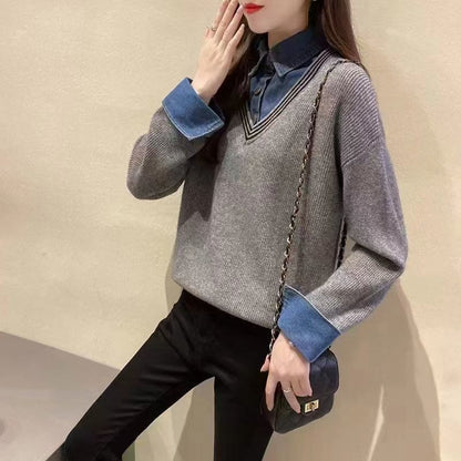 Damen Strickpullover Hemdkragen Norvielle