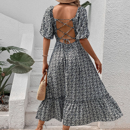 Damen Maxikleid Skulpturaler Rückenausschnitt Voluminöse Ärmel