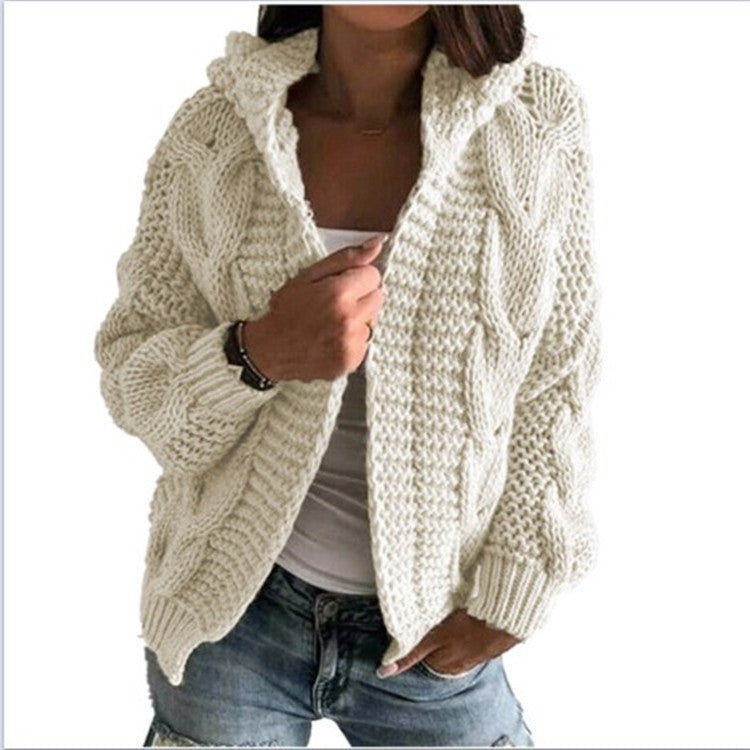 Damen Grobstrick Cardigan Kapuze tiefen Taschen Norvielle