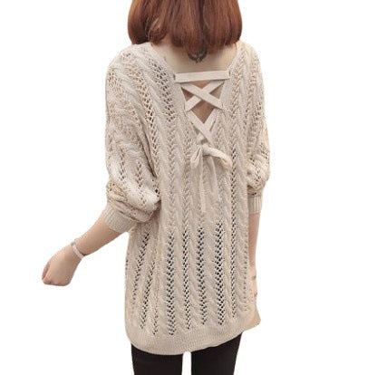 Damen Strickpullover V-Ausschnitt Feine Lochstruktur Norvielle