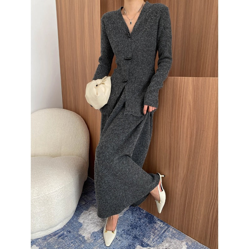 Damen Long-Strickkleid mit Knöpfen Norvielle Elegantes Langkleid