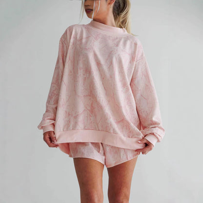 Damen Oversized Sweatshirt Hochkragen Kurze Shorts Norvielle