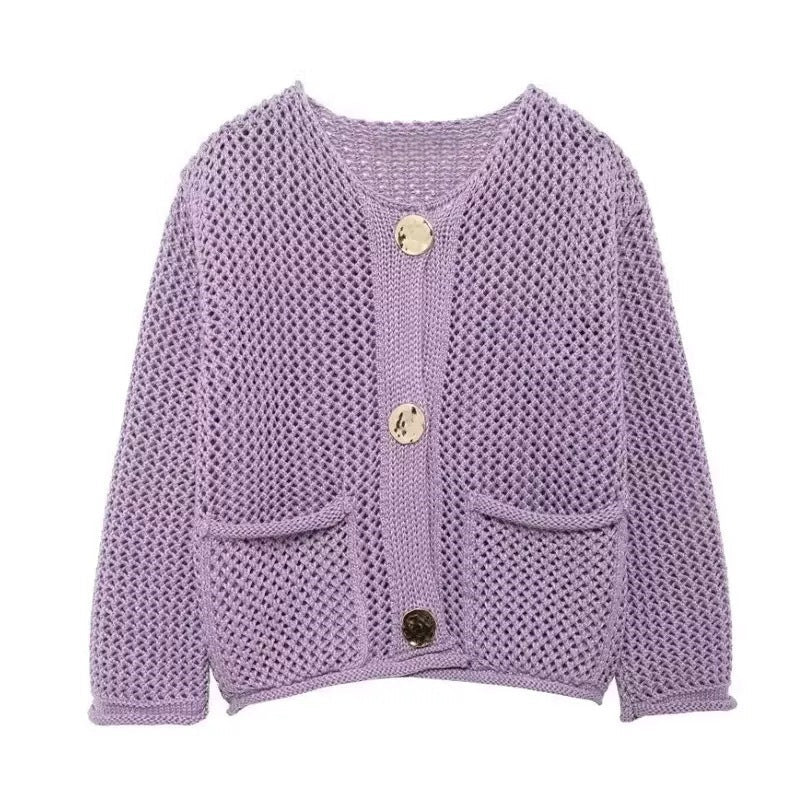 Damen Netzstrickjacke mit Taschen und Knöpfen Norvielle