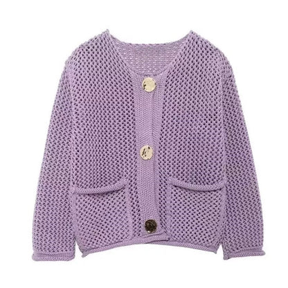 Damen Netzstrickjacke mit Taschen und Knöpfen Norvielle