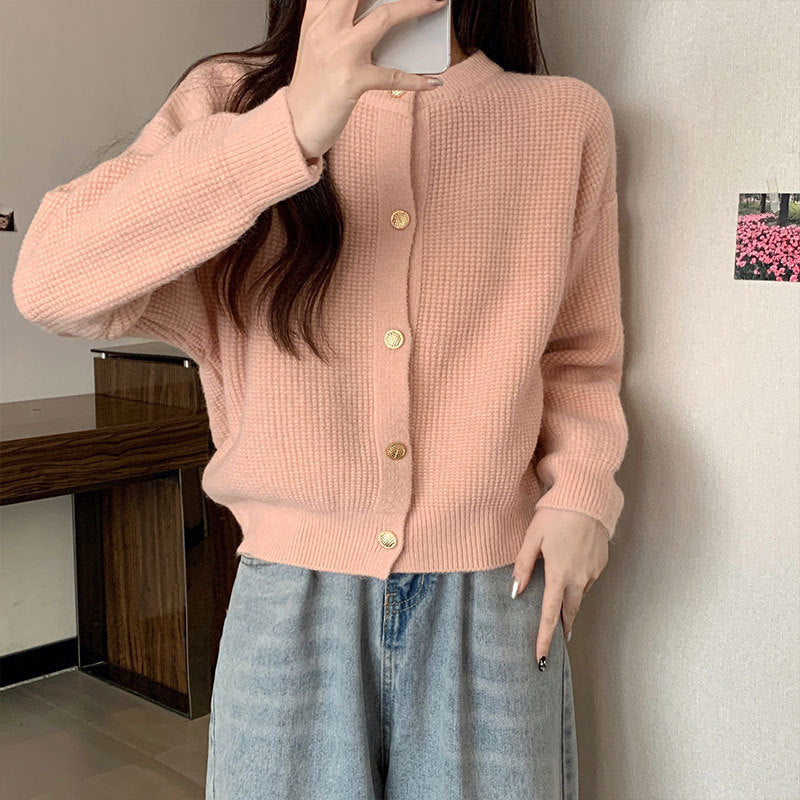 Damen Strickjacke Kuschelig Strukturmuster Knöpfe Beige