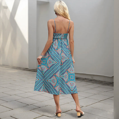 Damen Maxikleid Boho-Muster Verstellbare Träger Norvielle