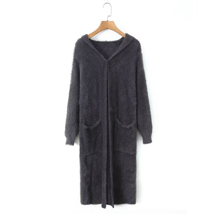 Damen Langstrickmantel mit Kapuze und Taschen Norvielle