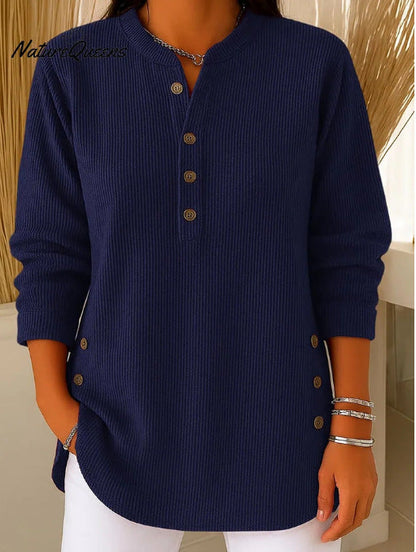 Damen Langarmshirt Knopfleiste Seitenknöpfe Modern Norvielle