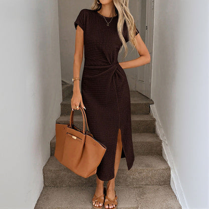 Damen Maxikleid Eleganter Knoten Hocher Seitenschlitz Schwarz - Norvielle