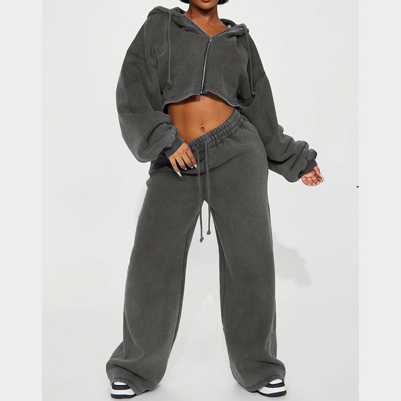 Damen Fleece Crop Set Weite Hose Norvielle