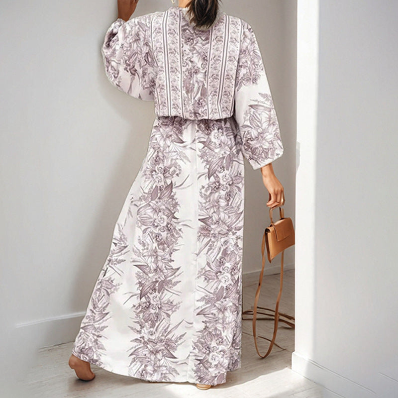 Damen Maxikleid Fließend Florales Design Weite Ärmel Norvielle