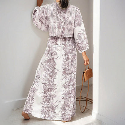 Damen Maxikleid Fließend Florales Design Weite Ärmel Norvielle