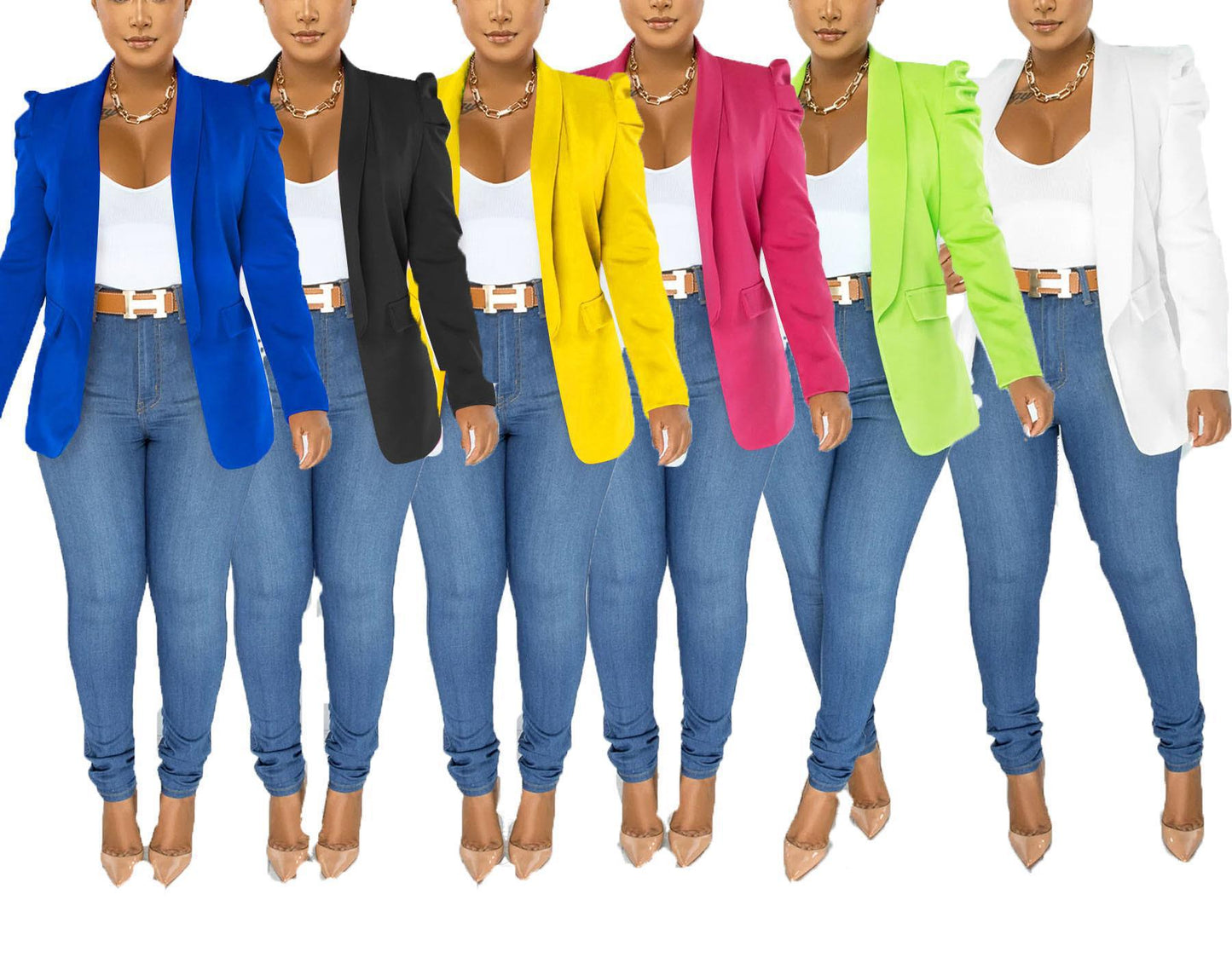 Damen Blazerjacke Puffärmel Tailliert Schwarz Norvielle - Norvielle