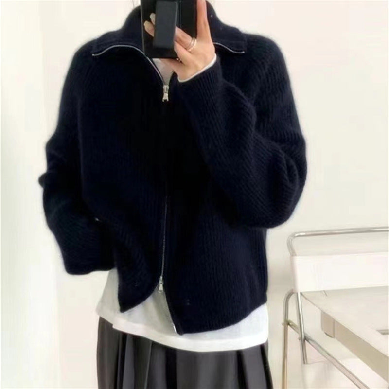 Damen Strickpullover Halbhohem Kragen Reißverschluss Norvielle