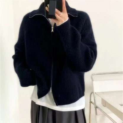 Damen Strickpullover Halbhohem Kragen Reißverschluss Norvielle