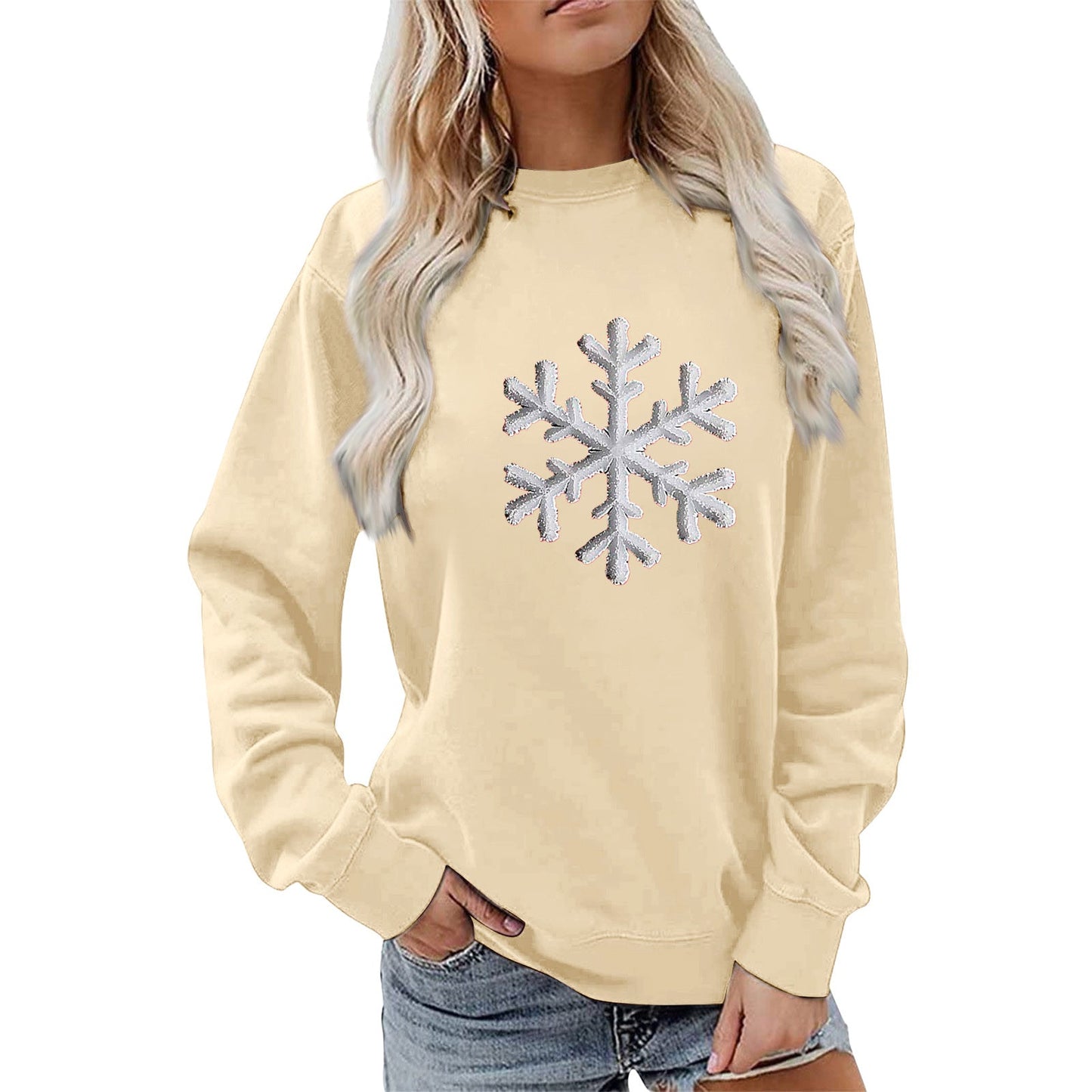 Damen Sweatshirt Schneeflockenmotiv Lässig Norvielle