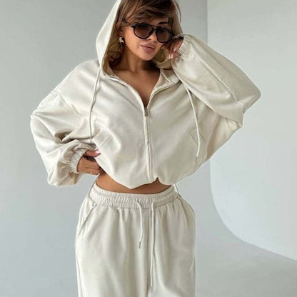 Damen Velours Jogginganzug Set Kapuze Weite Passform