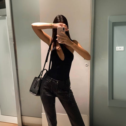 Damen Badeanzug Asymmetrisch Tiefes Dekolleté