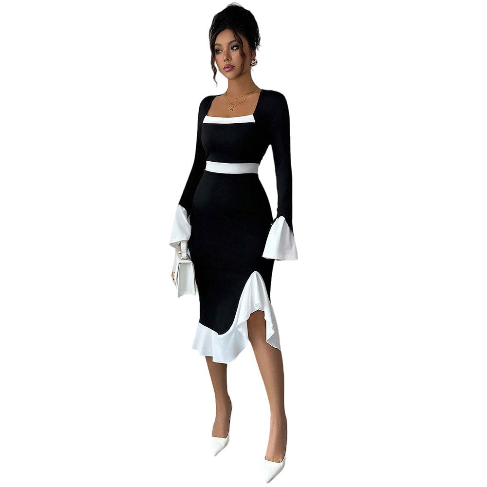 Damen Kleid Rüschendetails Weite Ärmel Norvielle